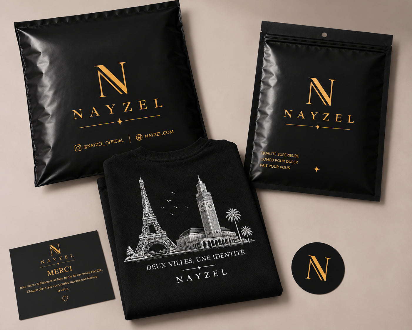 T-shirt NAYZEL plié avec son packaging premium