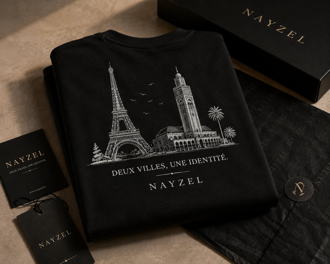 T-shirt noir NAYZEL présenté plié